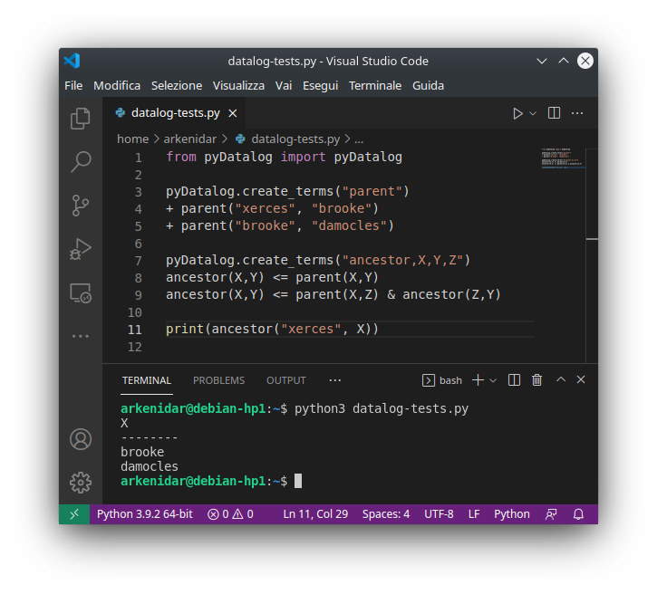 datalog (inference from facts and rules) using pyDatalog (pythonic datalog extension)